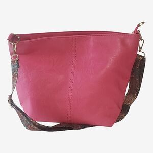 Pink Shoulder Bag with Patterned Strap